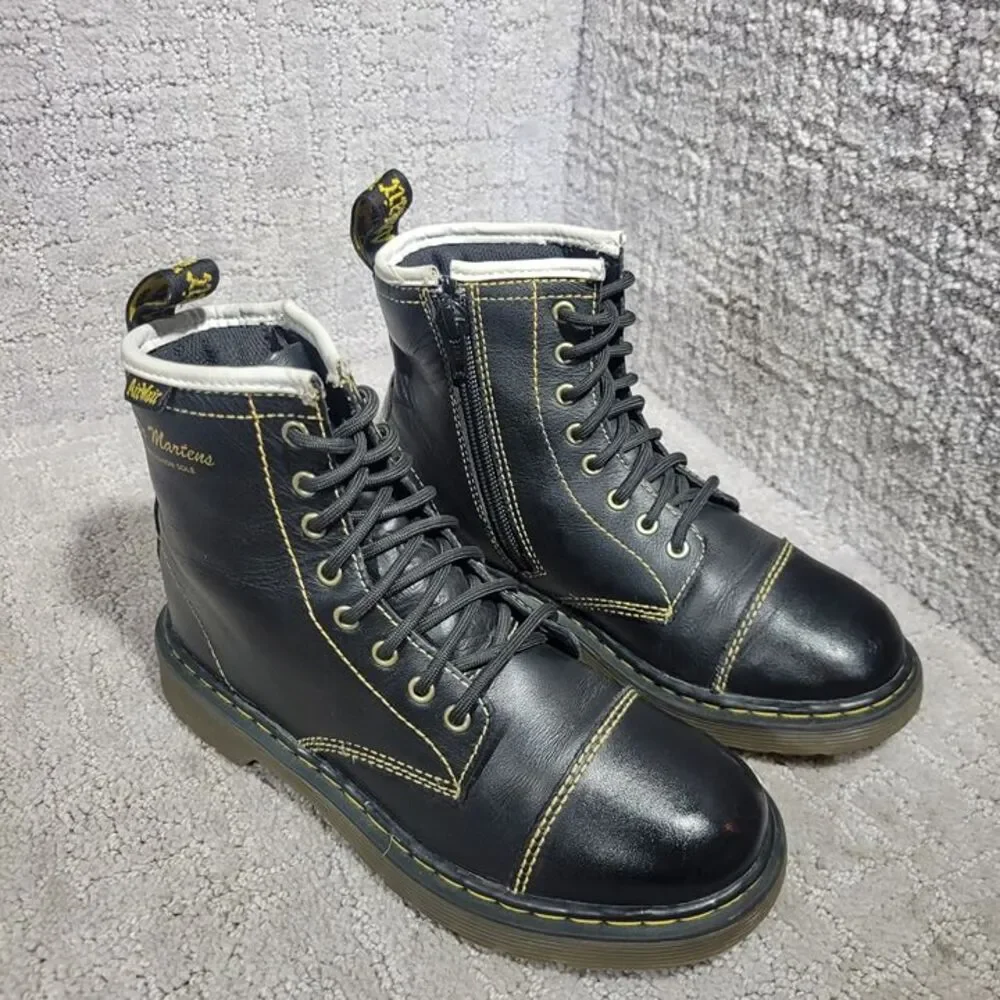 Dr martens Bruiser Unisex Kid's Size 2 US Black Leather Lace up Zipper Boots